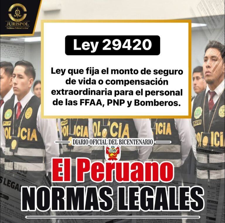 Ley 29420. Ley que fija monto de seguro de vida o compensación extraordinaria para el personal de las FFAA, PNP y bomberos o sus beneficiarios