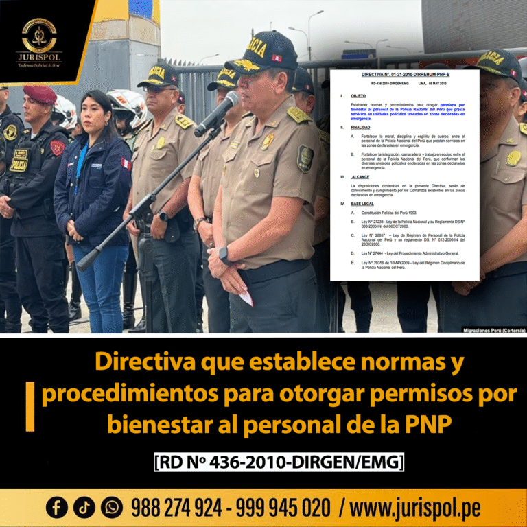 Directiva que establece normas y procedimientos para otorgar permisos por bienestar al personal de la PNP [Directiva 01-21-2010-DIRREHUM-PNP-B]