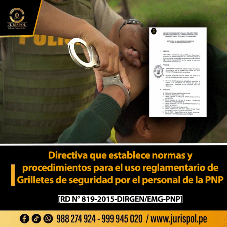 Directiva que establece normas y procedimientos para el uso reglamentario de Grilletes de seguridad por el personal de la PNP [Directiva 03-22-2015-DIRGEN-PNP/DIRINCRI-B]
