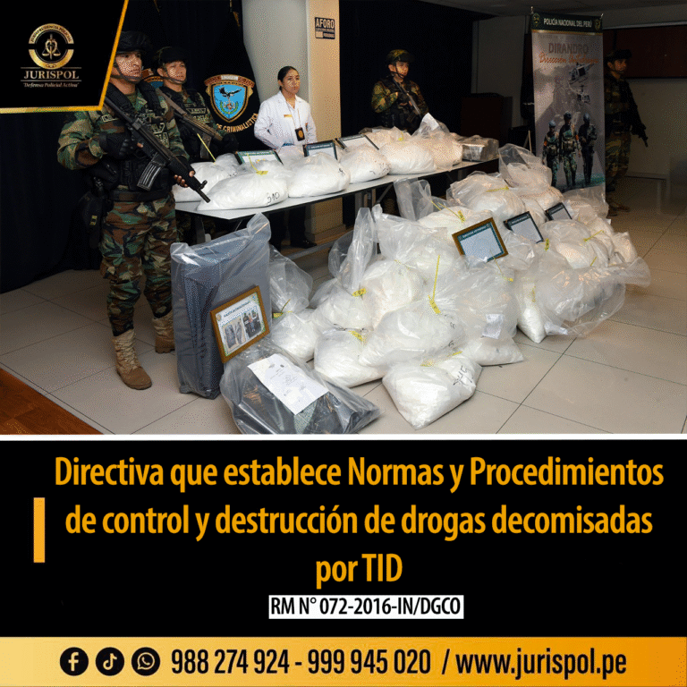 Directiva que establece Normas y Procedimientos de control y destrucción de drogas decomisadas por TID [Directiva 015-2016-IN/DGCO]