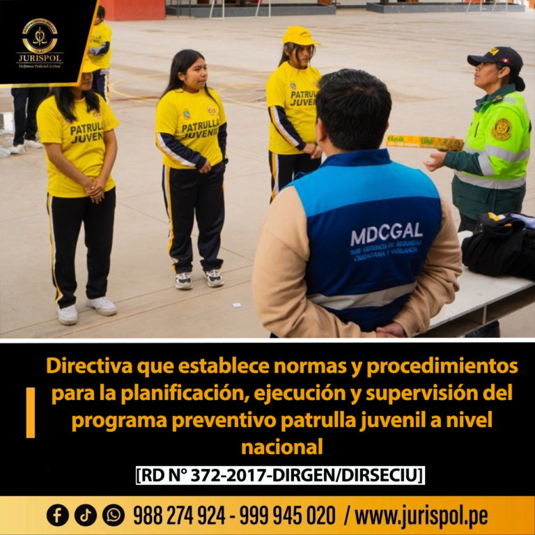 Directiva que establece normas y procedimientos para la planificación, ejecución y supervisión del programa preventivo patrulla juvenil a nivel nacional [Directiva 02-17-DIRGEN-PNP/DIRSECIU-DIVPROES]