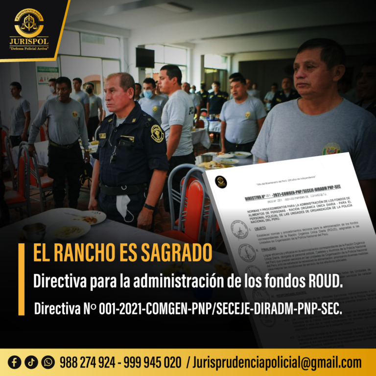 Directiva para la administración de fondos de alimentos ROUD [Directiva 001-2021-COMGEN-PNP/SECEJE-DIRADM PNP-SEC]