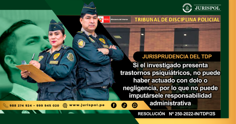 Si el investigado presenta trastornos psiquiátricos, no puede haber actuado con dolo o negligencia, por lo que no puede imputársele responsabilidad administrativa