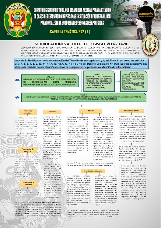 Cartilla temática 372-2024 DL 1603, que desarrolla medidas para la atención de casos de desaparición de personas en situación de vulnerabilidad, para fortalecer la búsqueda de personas desaparecidas