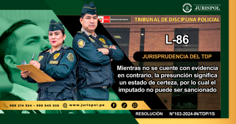 L-86. Mientras no se cuente con evidencia en contrario, la presunción significa un estado de certeza, por lo cual el imputado no puede ser sancionado