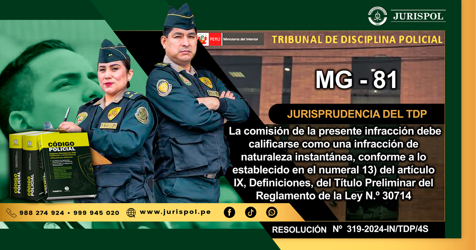 MG-81.- La comisión de la presente infracción debe calificarse como una infracción de naturaleza instantánea, conforme a lo establecido en el numeral 13) del artículo IX, Definiciones, del Título Preliminar del Reglamento de la Ley N.º 30714 [RESOLUCIÓN Nº 319-2024-IN/TDP/4S]