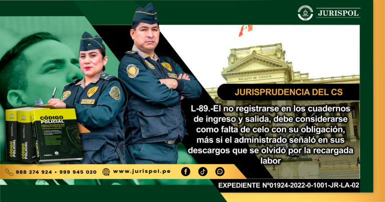 L-89.- El no registrarse en los cuadernos de ingreso y salida, debe considerarse como falta de celo con su obligación, más si el administrado señaló en sus descargos que se olvidó por la recargada labor