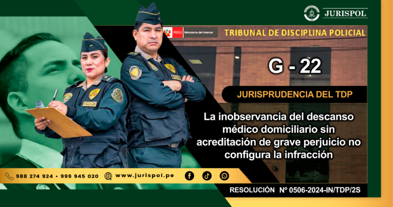 G-22.- La inobservancia del descanso médico domiciliario sin acreditación de grave perjuicio no configura la infracción