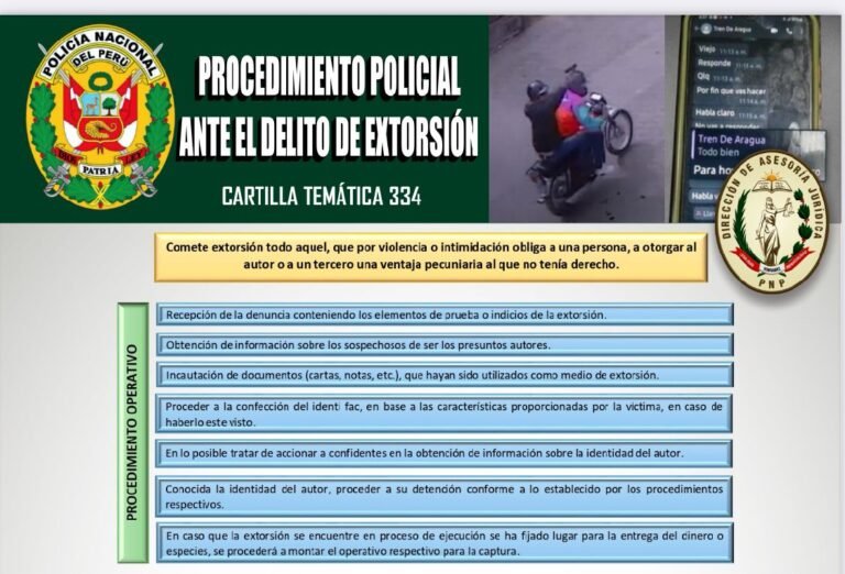 Cartilla temática 334-2023: Procedimiento Policial ante el delito de extorsión