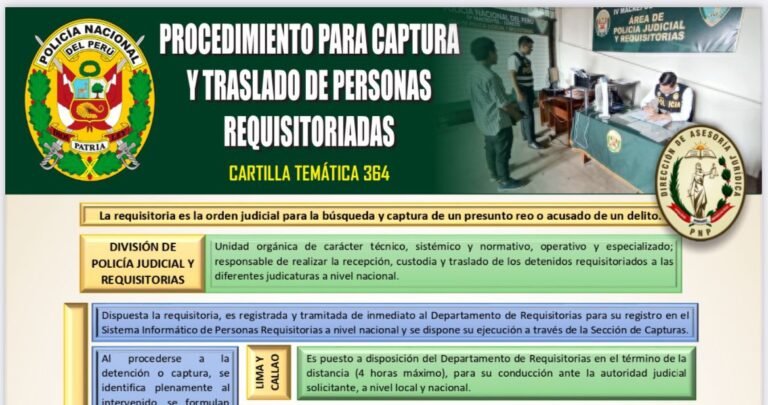 Cartilla Temática 364-2023. Procedimientos para captura y traslado de personas requisitoriadas