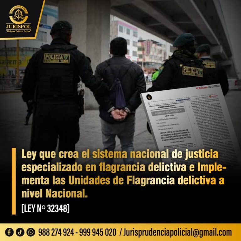 Ley 32348: Crea el sistema nacional de justicia especializado en flagrancia delictiva e implementa las Unidades de Flagrancia delictiva a nivel Nacional