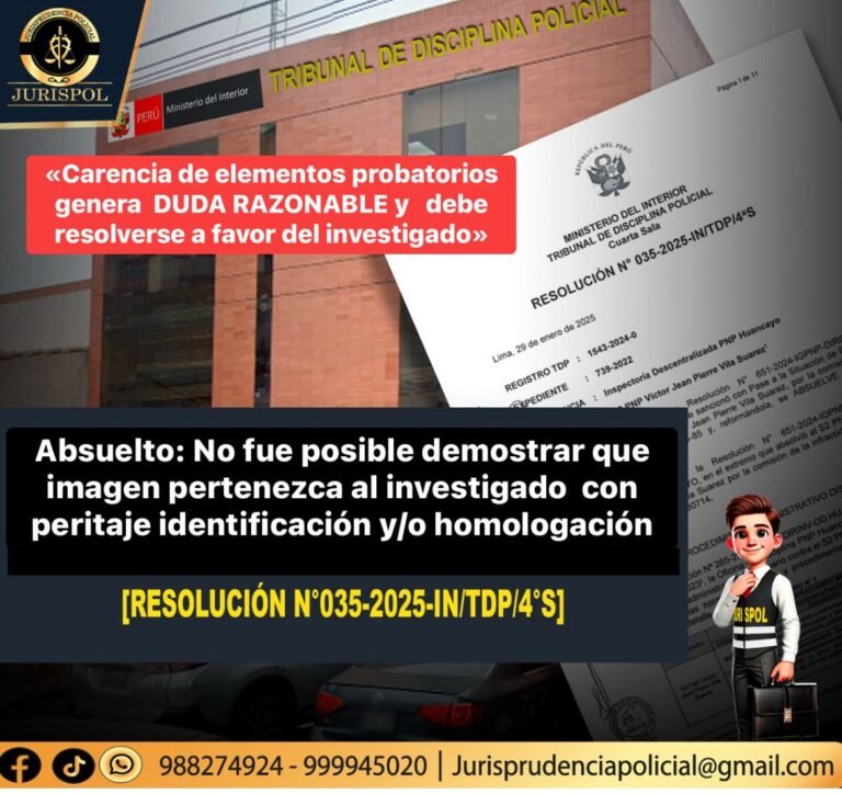 Carencia de elementos probatorios al no contar con peritaje de identificación facial en video, genera duda razonable a favor del investigado [Resolución 035-2025-IN/TDP/4°S]