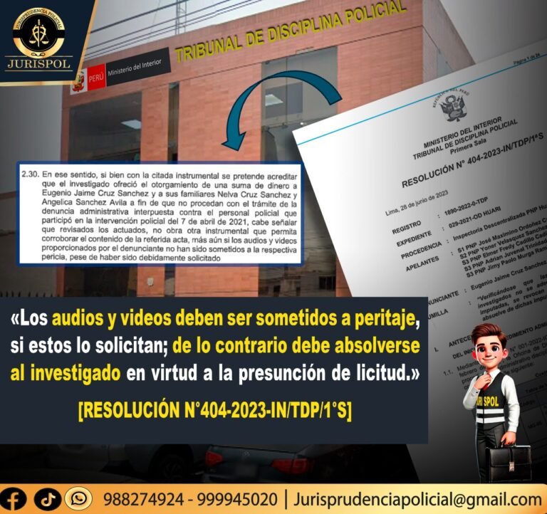 Presunción de licitud: Audios y videos deben ser sometidos a peritaje si lo solicitan, de lo contrario debe absolverse [Resolución 404-2023-IN/TDP/1S]