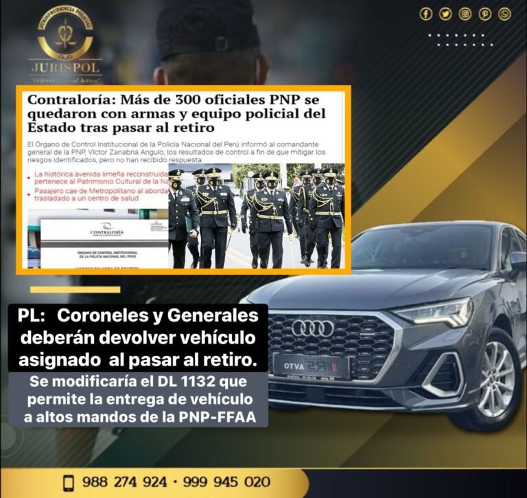 El Oficial de la PNP o FFAA que pase al retiro deberá devolver el vehículo asignado que no podrá ser vendido [PL 12269/2025-CR]