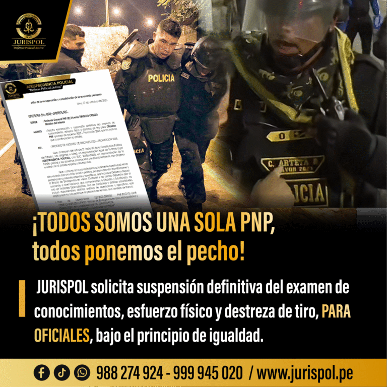 JURISPOL solicita suspensión definitiva del examen de conocimientos, esfuerzo físico y destreza de tiro, PARA OFICIALES, bajo el principio de igualdad.