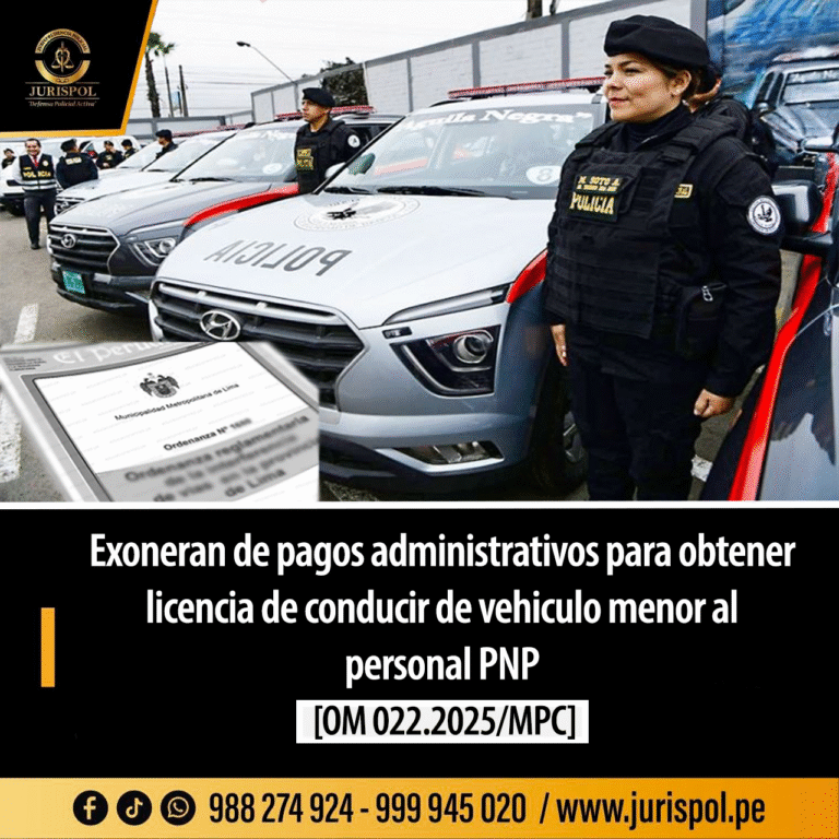 Exoneran de pagos administrativos para obtener licencia de conducir de vehículo menor en favor del personal policial sin distinción de grados [OM 022-2025/MPC]