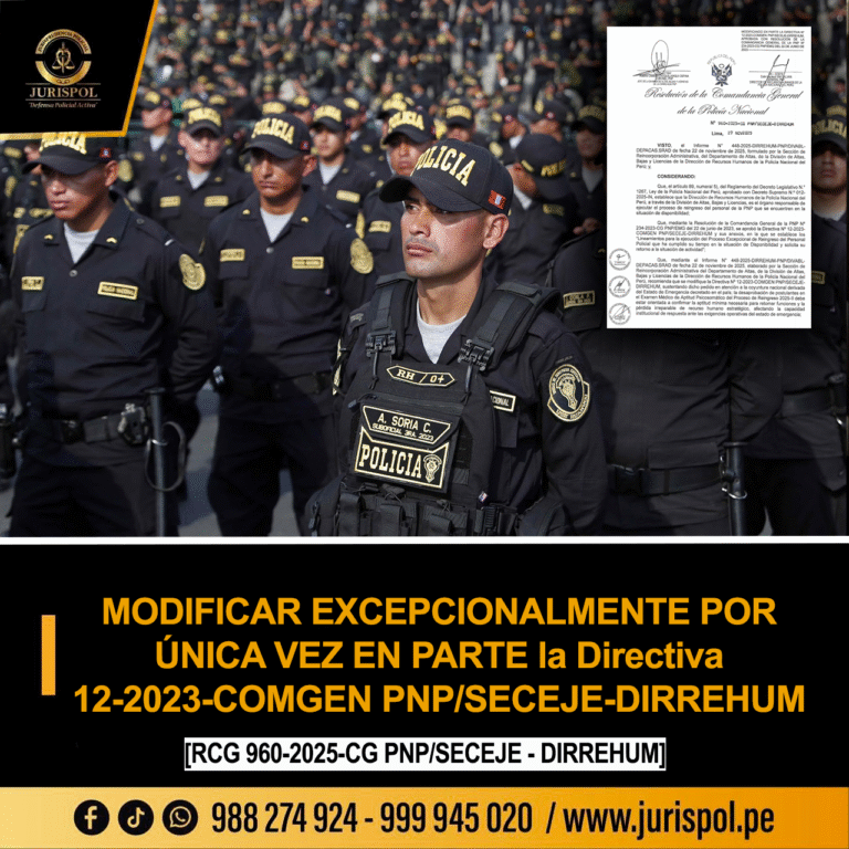 Modifican la Directiva de lineamientos para el Reingreso del Personal PNP que ha cumplido su tiempo en Disponibilidad y solicita su retorno a la actividad. [Directiva 12-2023-COMGEN PNP/SECEJE-DIRREHUM]