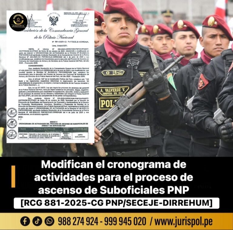 Modifican el cronograma de actividades del proceso de ascenso de Suboficiales de armas y de Servicios [RCG 881-2025-CG PNP/SECEJE-DIRREHUM]