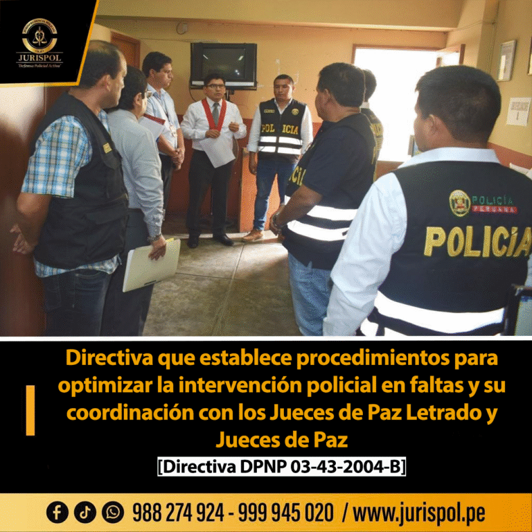 Directiva que establece procedimientos para optimizar la intervención policial en faltas y su coordinación con los Jueces de Paz Letrado y Jueces de Paz [Directiva DPNP 03-43-2004-B]