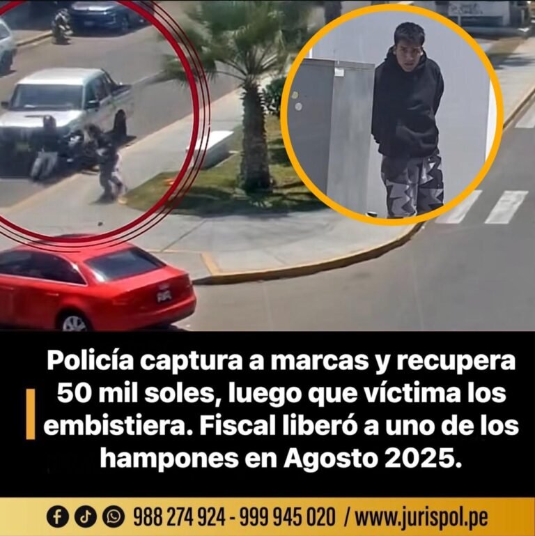Policía captura a marcas y recupera 50 mil soles, luego que víctima los embistiera. Fiscal liberó a uno de los hampones en agosto del 2025