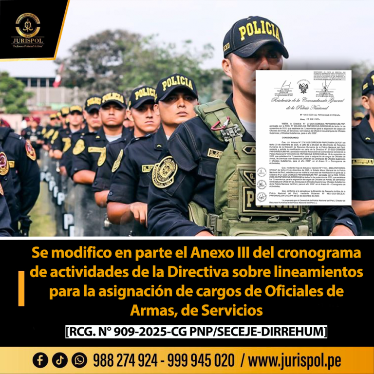 Se modificó en parte el Anexo III del cronograma de actividades de la Directiva sobre lineamientos para la asignación de cargos de Oficiales de Armas, de Servicios [Directiva 27-2025-COMGEN-PNP/DIRREHUM-PNP]