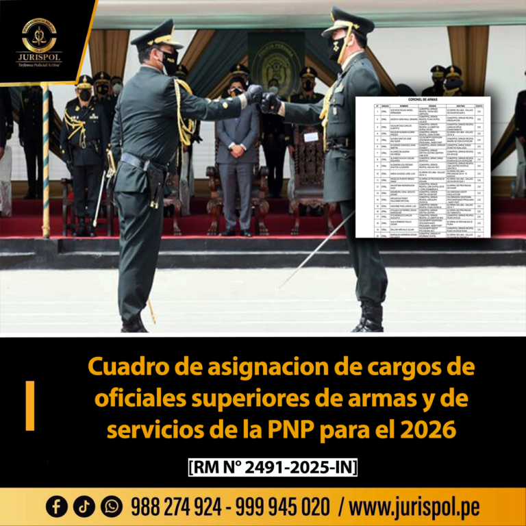 Cuadro de asignación de cargos de oficiales superiores de armas y de servicios de la PNP para el 2026 [RM  2491-2025-IN]