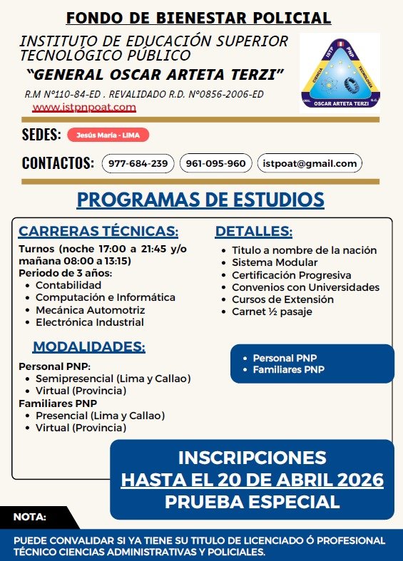 Institutos Superiores. Guía de convenios de bienestar PNP 2026