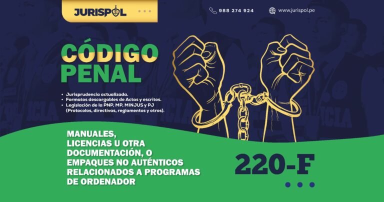 Artículo 220-F del Código Penal Peruano.- Manuales, licencias u otra documentación, o empaques no auténticos relacionados a programas de ordenador