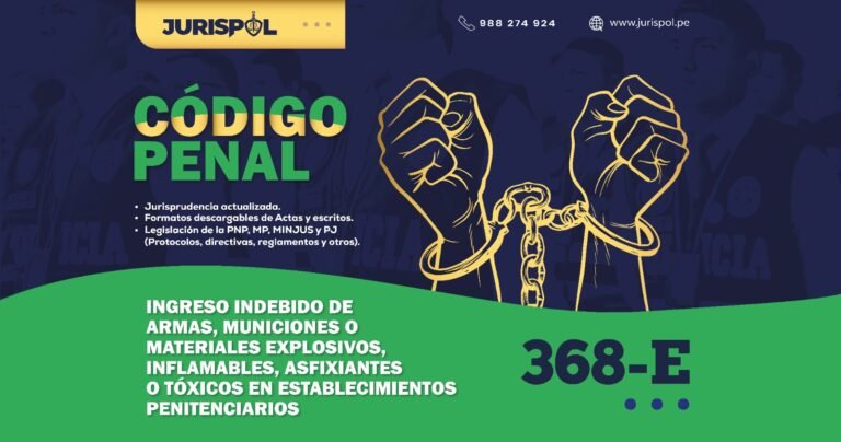 Artículo 368-E del Código Penal.- Ingreso indebido de armas, municiones o materiales explosivos, inflamables, asfixiantes o tóxicos en establecimientos penitenciarios