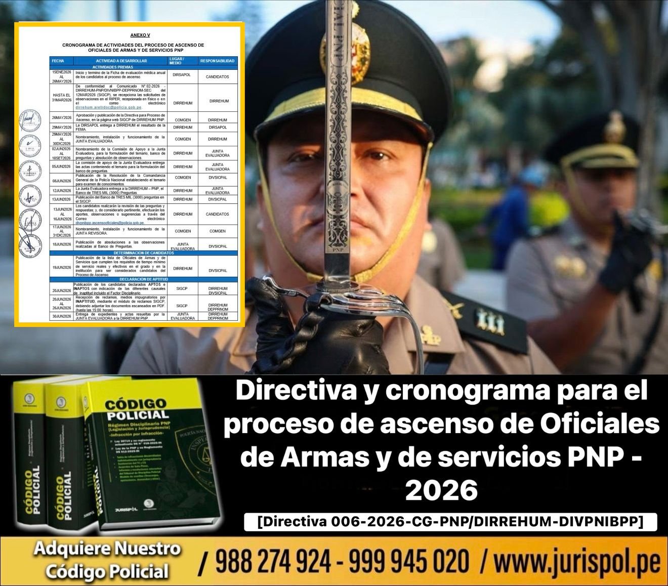 Directiva y cronograma para el proceso de ascenso de Oficiales de Armas y de servicio PNP-2026 [Directiva N.° 006-2026-CG-PNP/DIRREHUM-DIVPNIBPP]